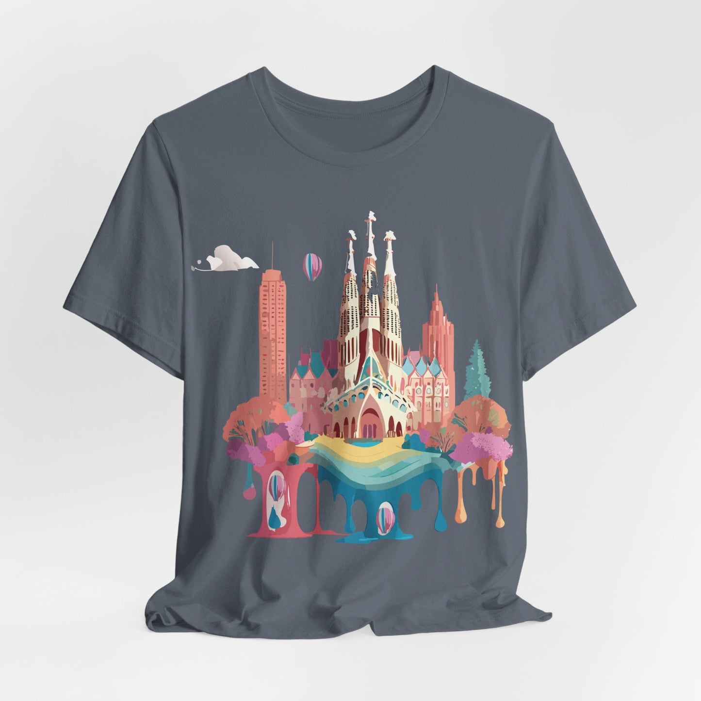 Adelpha Barcelona Themed Graphic Tee Unisex Short Sleeve Art Design For Everyday Comfort