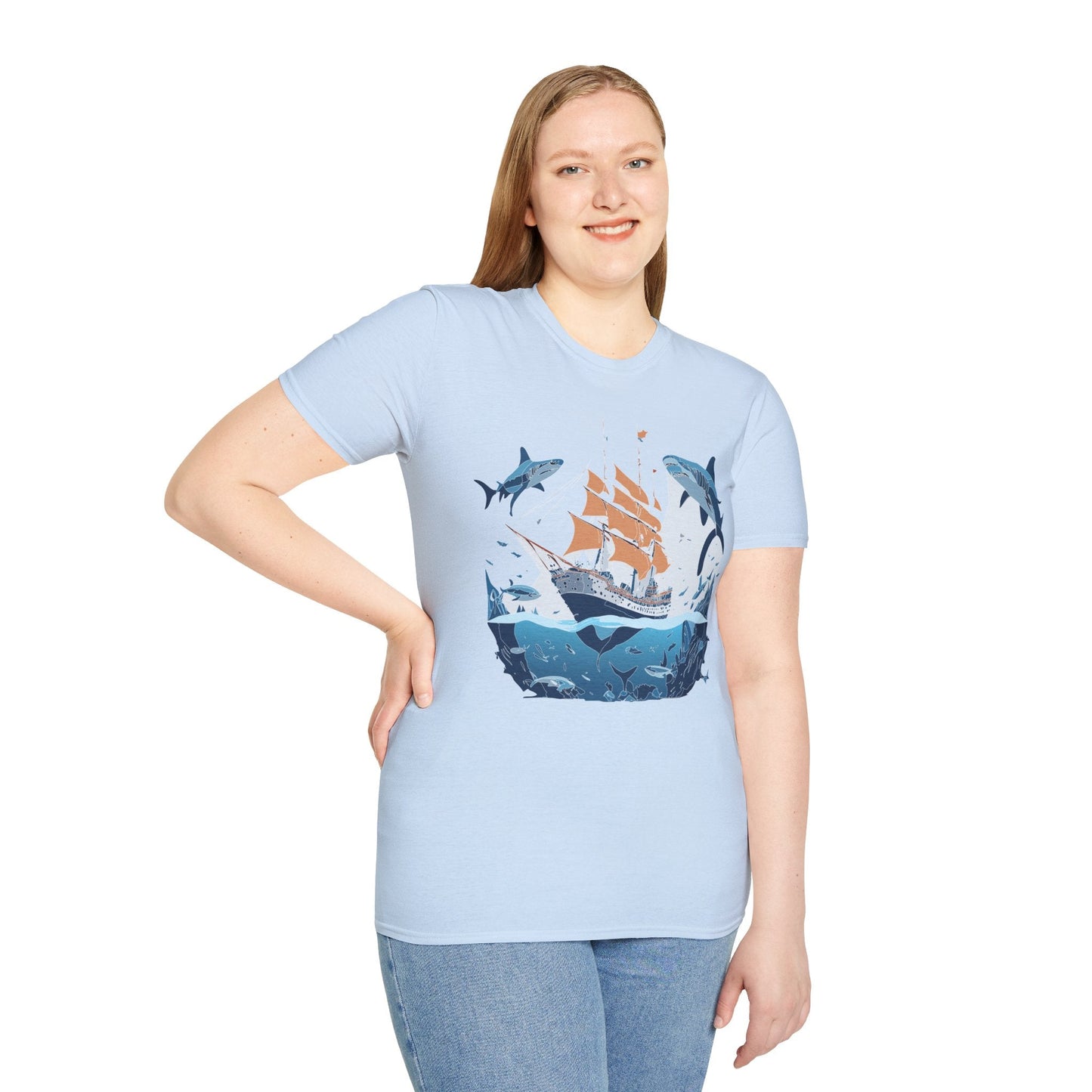 Ocean Tee Shirt Unisex Gildan Softstyle 64000 Ring Spun Cotton Art Print Graphic Ocean Design