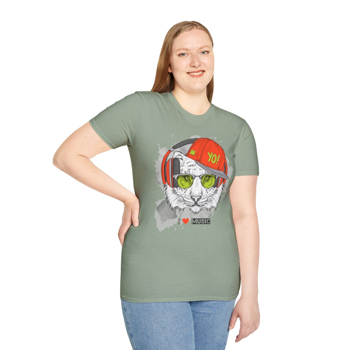 I Love Music Animals Shirt With Headphones Unisex Tee Gildan Softstyle 64000 Premium Comfort
