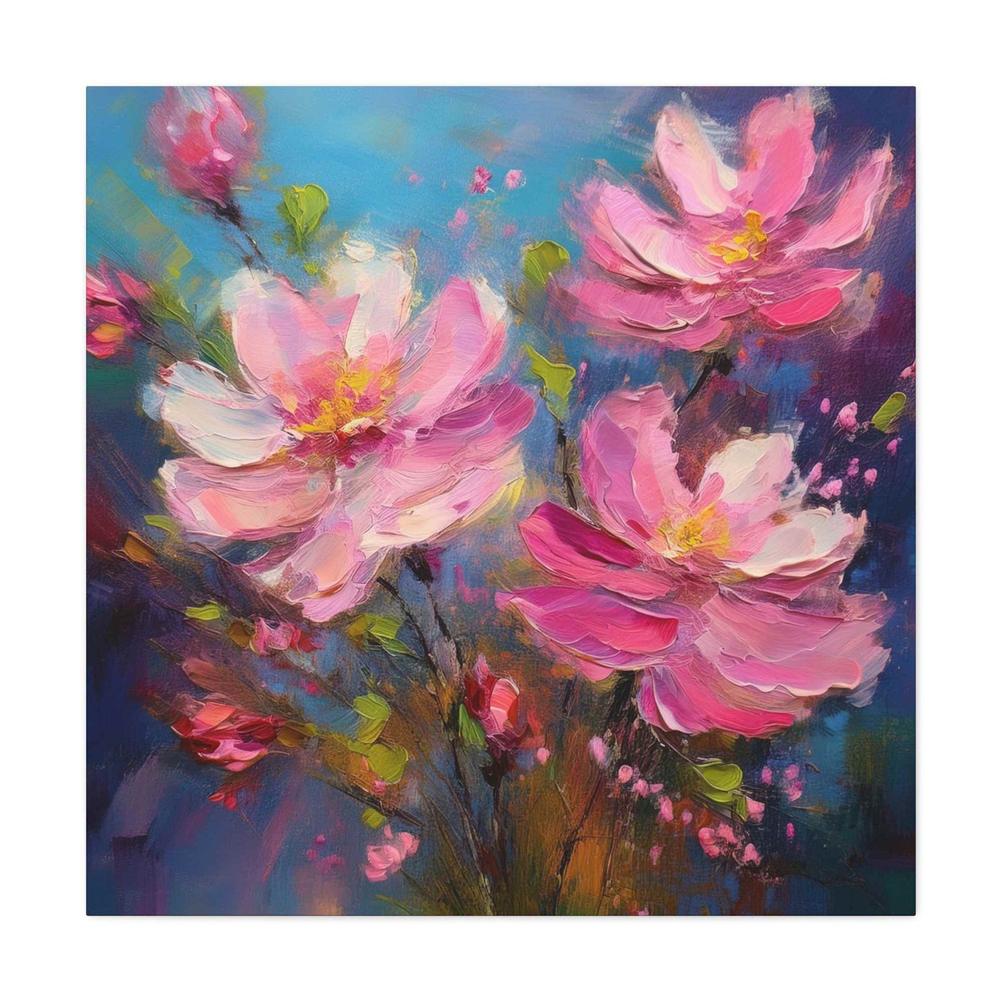 Pink Flowers Print Canvas, Pink Flowers Oil Paint Print 20x20, 24x24, 30x30, 32x32, 36x36, Art Design Print Non-Frame MC-10