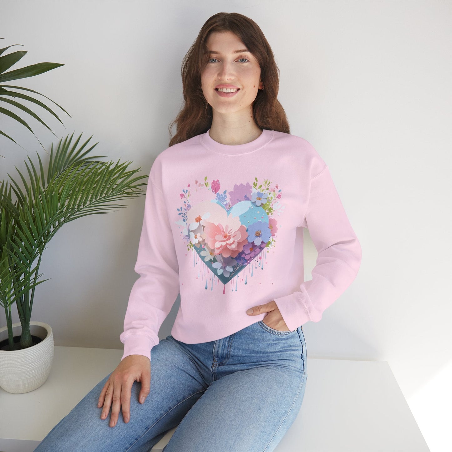Floral Heart Sweatshirt Unisex Heavy Blend Crewneck Valentines Day Floral Love Cozy