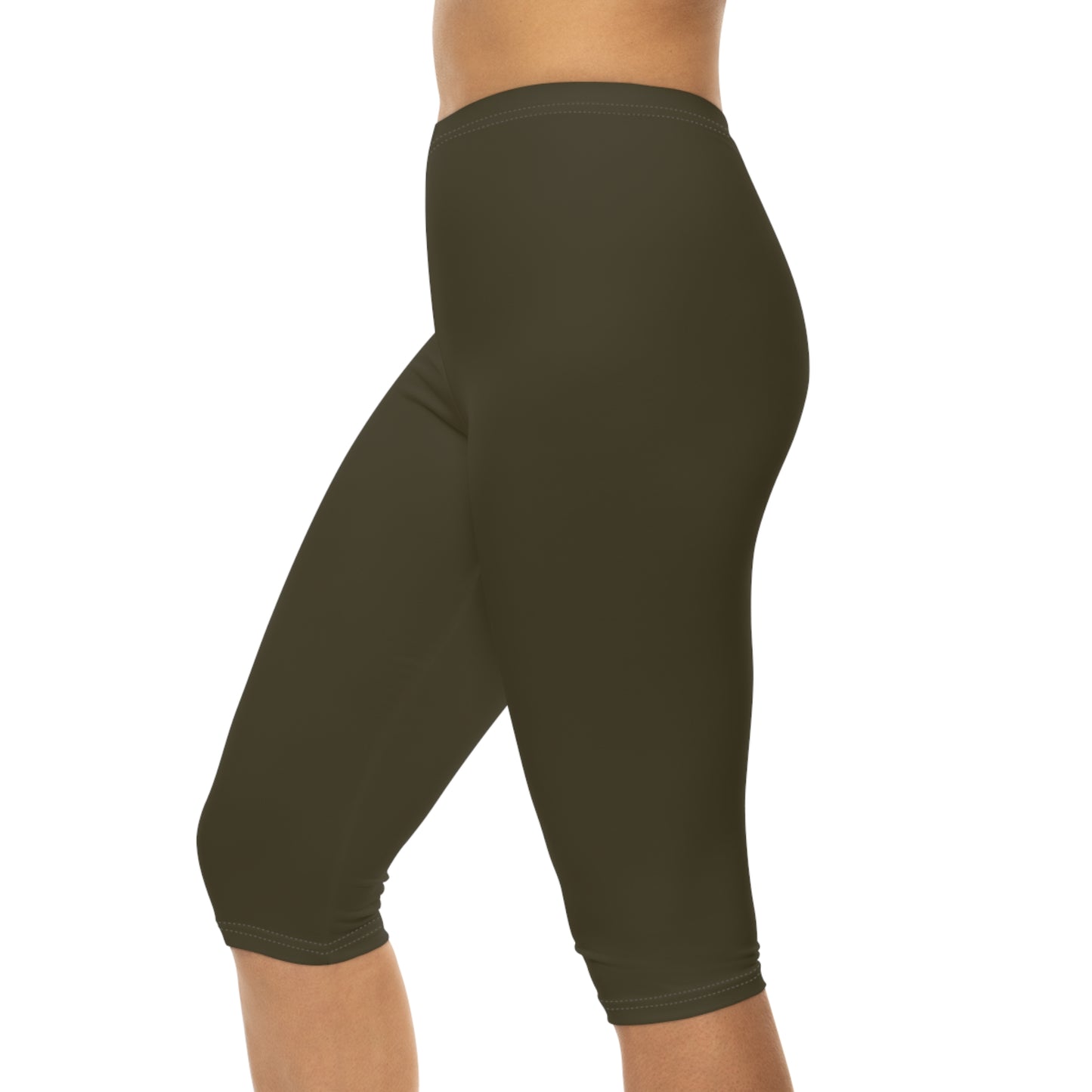 Dark Khaki Color Women's Brushed Suede Poly Span Casual Capri Leggings XS-2XL