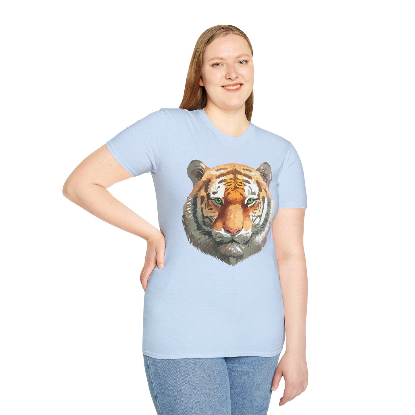 Tiger Print Shirt Unisex Animal Tee Gildan Softstyle 64000 Cotton Comfort