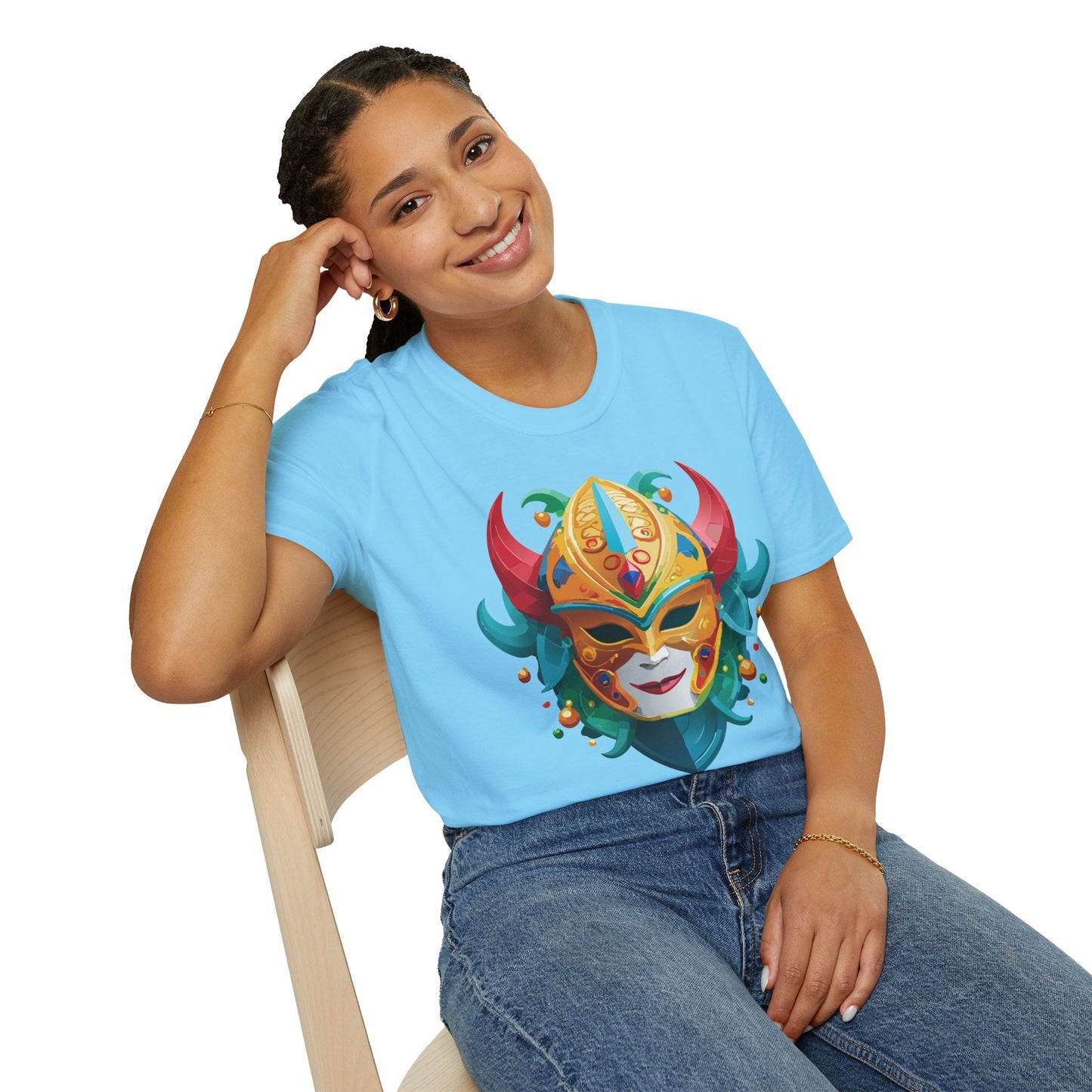Unisex Mask Tee Shirt Softstyle Gildan 64000 Cotton Tee Masquerade Design Artwork