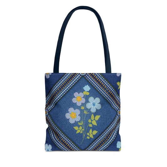 Denim Fabric Imitation Print Unisex Canvas Bag Poly Spun 3 Sizes Tote Bag 126