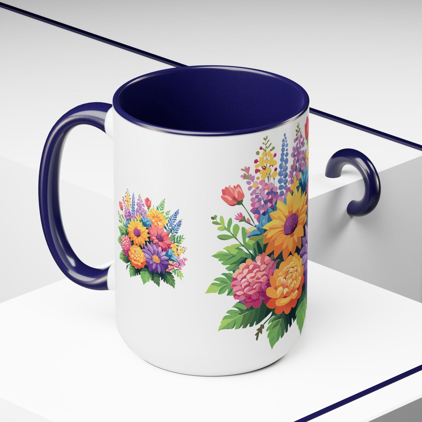 Two-Tone Coffee Mug with flowers