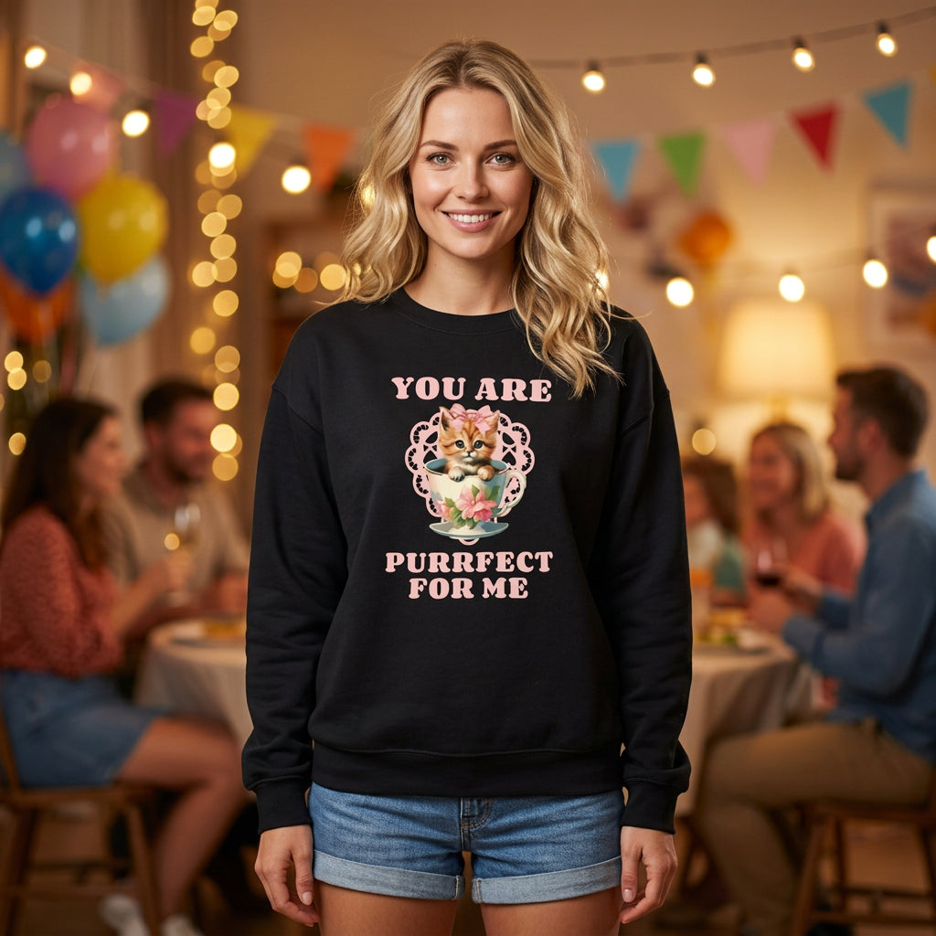 Cat Graphic Valentine's Day Sweatshirt Unisex 50/50 Cotton-Poly Animal Sweatshirt w18