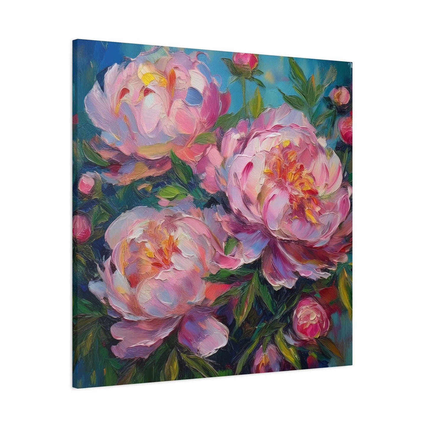 Pink Peonies Print Canvas, Floral Oil Paint Print 20x20, 24x24, 30x30, 32x32, 36x36 Art Design Pine-Wood Inner Frame MC-116