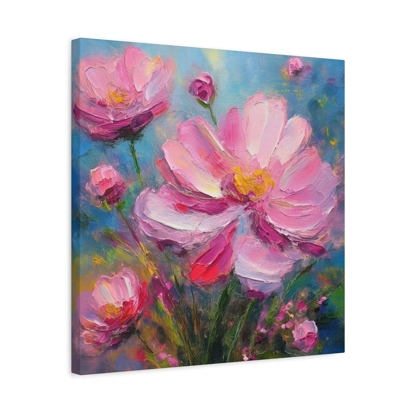 Pink Flowers Print Canvas, Pink Flowers Oil Paint Print 20x20, 24x24, 30x30, 32x32, 36x36, Art Design Print Non-Frame MC-11
