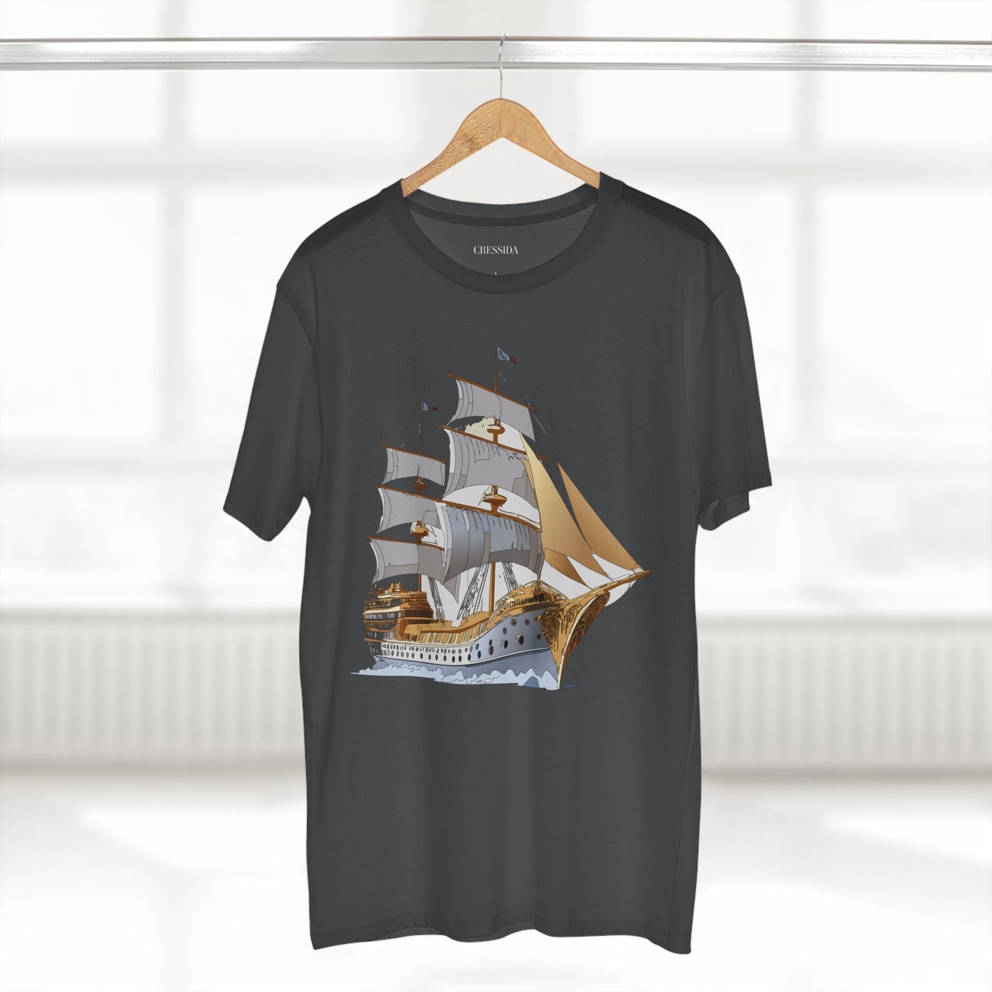 Ship Graphic Unisex 100 Cotton T-Shirt with Gold Frigate Art Design 7