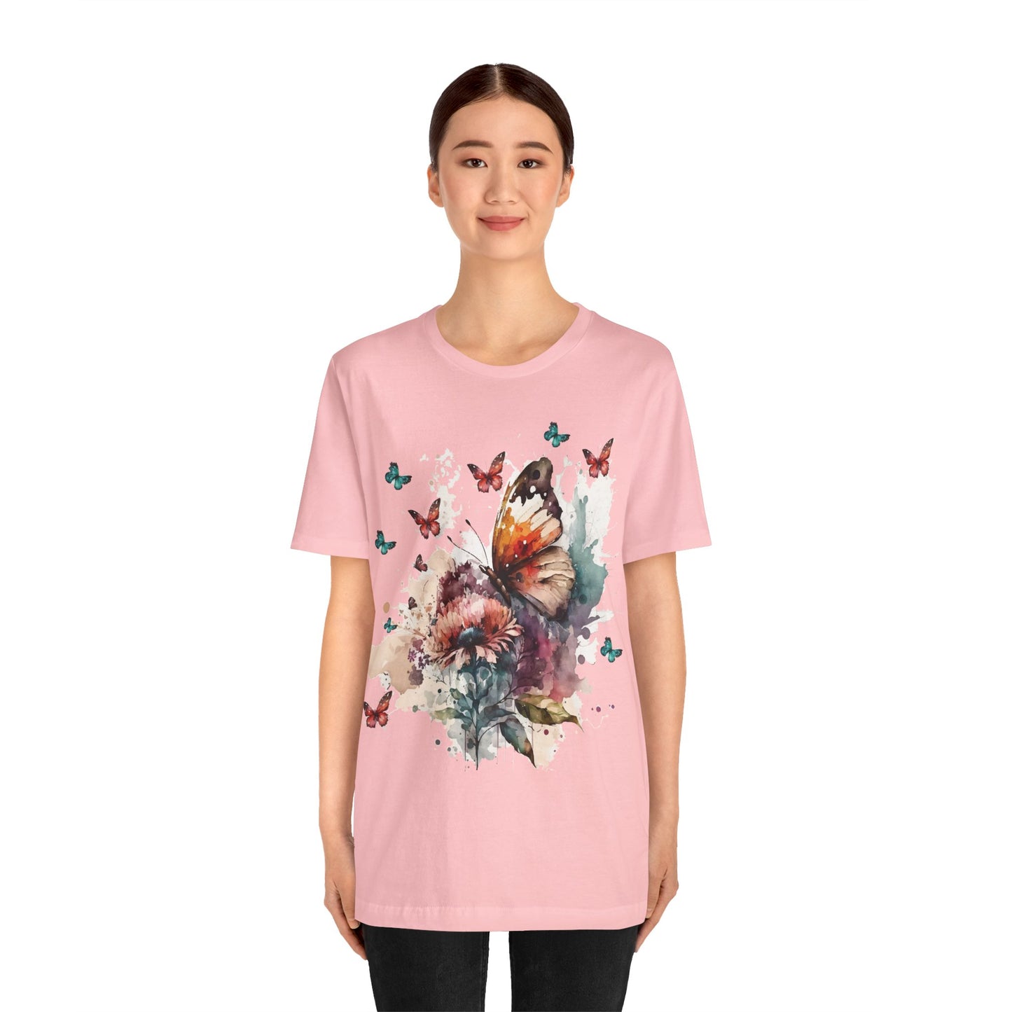 Cotton Tee Shirt with Butterfly Prints