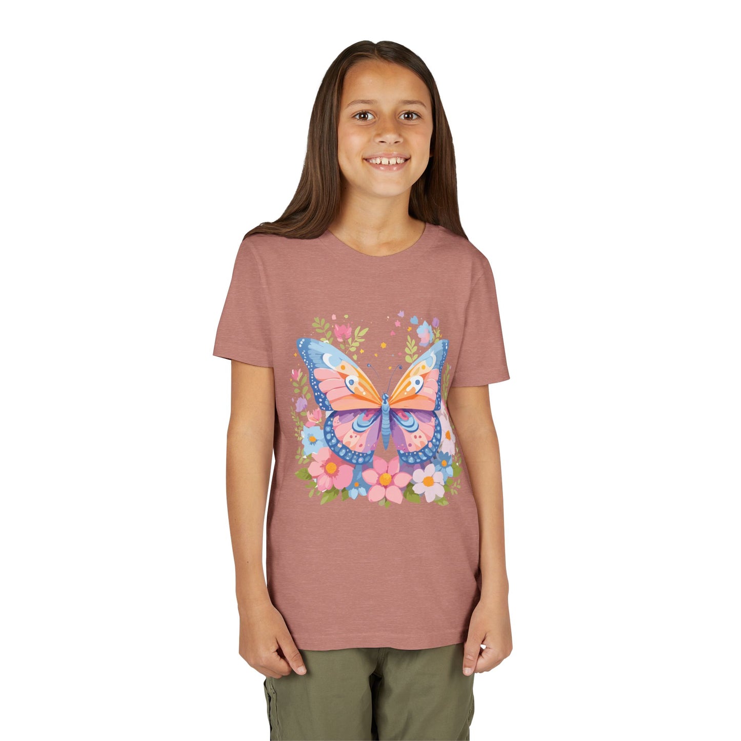 Butterfly Blossom Youth Tee - Colorful Short Sleeve T-Shirt for Spring Celebrations (9-14)