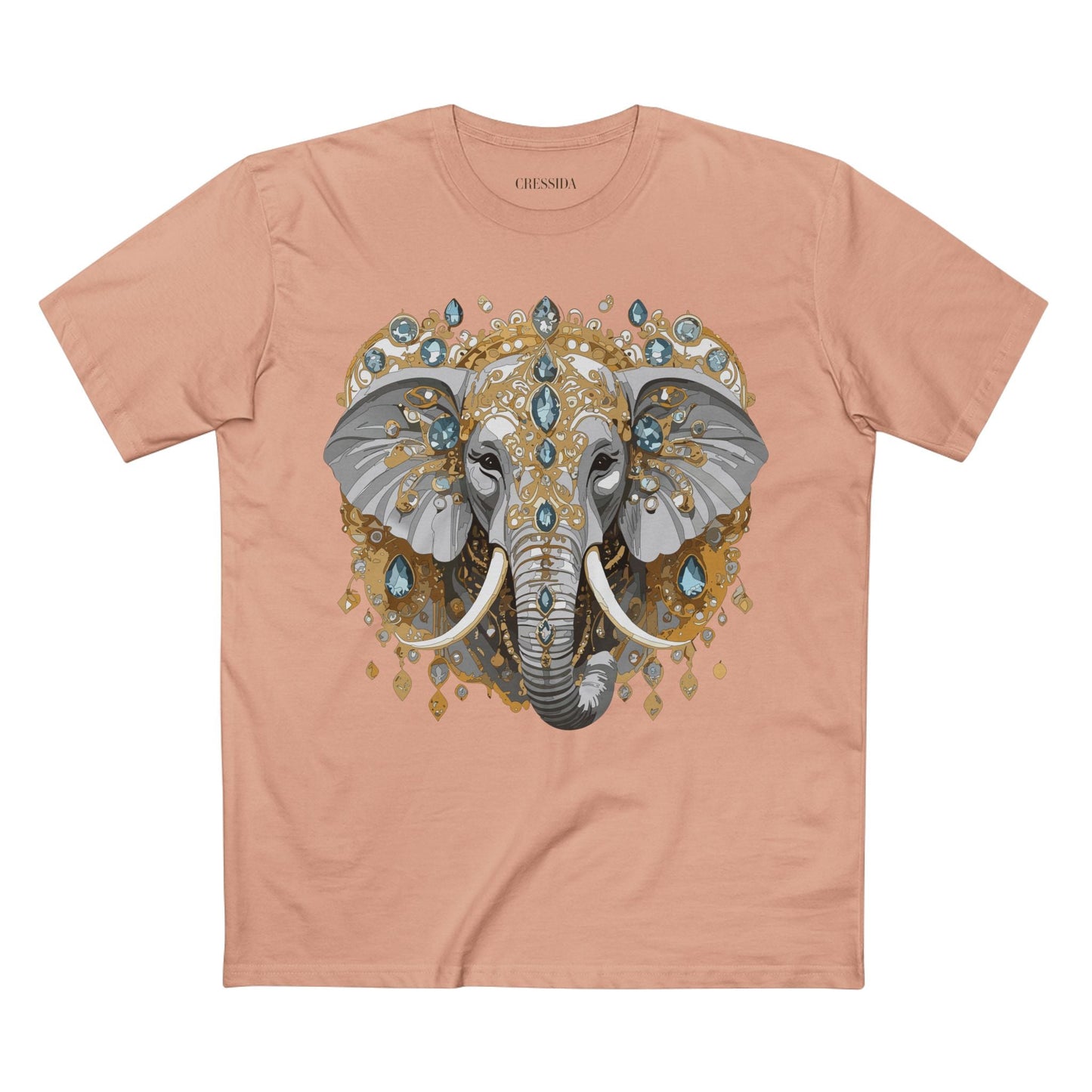 Elephant Graphic Unisex 100 Cotton Tee With Unique Animal Golden Medallion Art Design 38