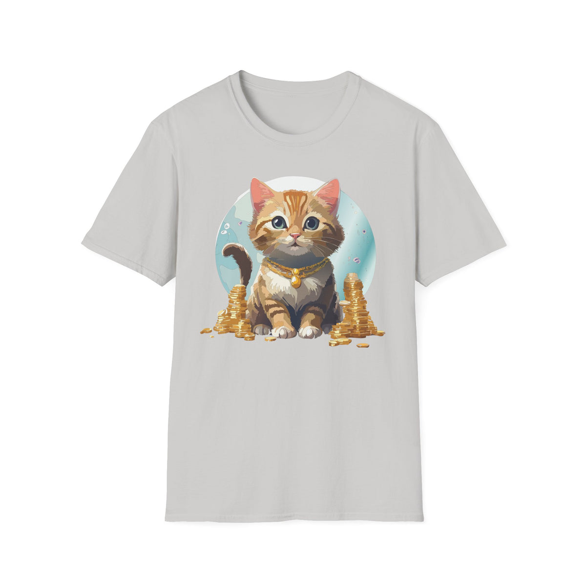 Lucky Cat Illustration T-Shirt | Cute Kitten with Coins