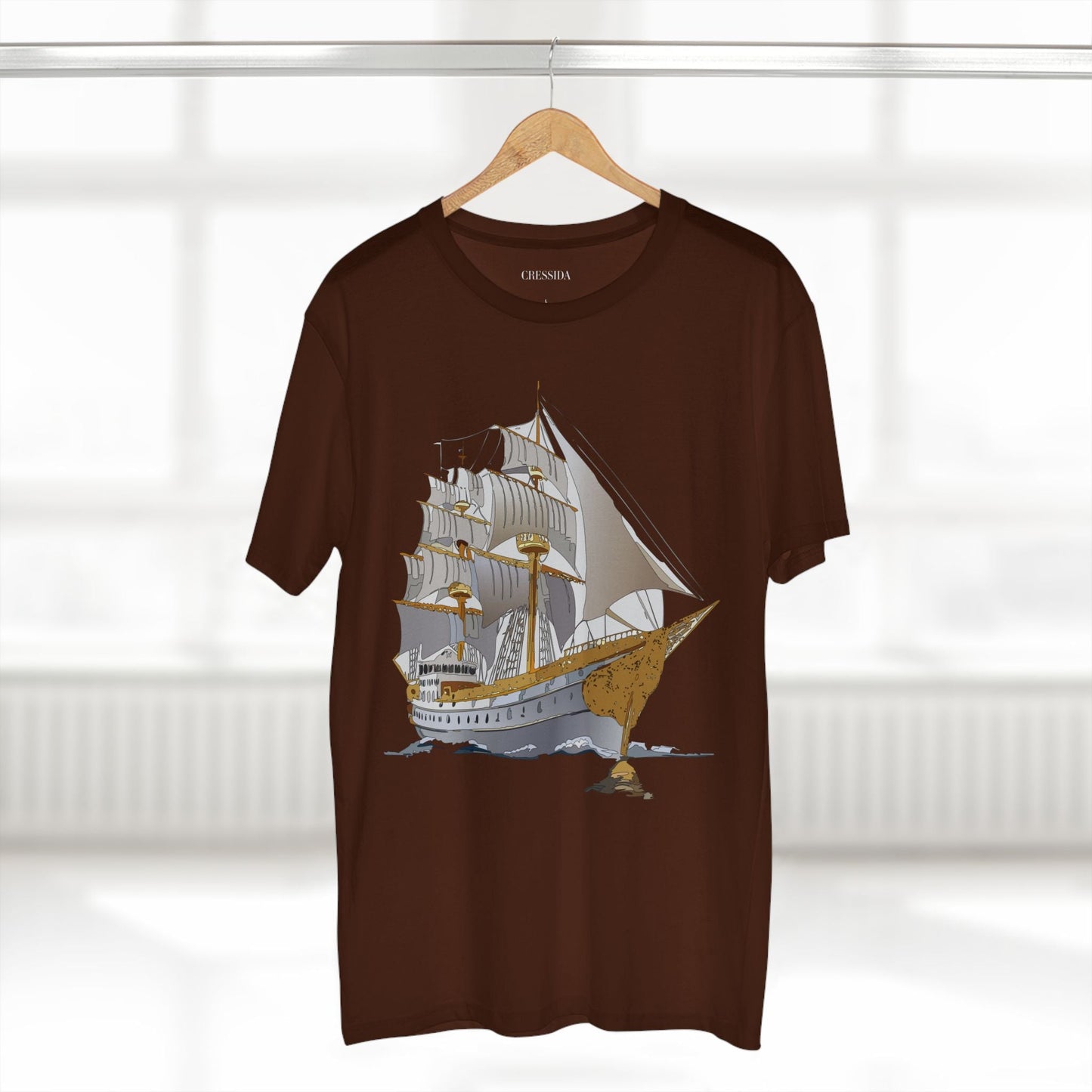Ship Graphic Unisex 100 Cotton T-Shirt with Gold Frigate Art Design 6