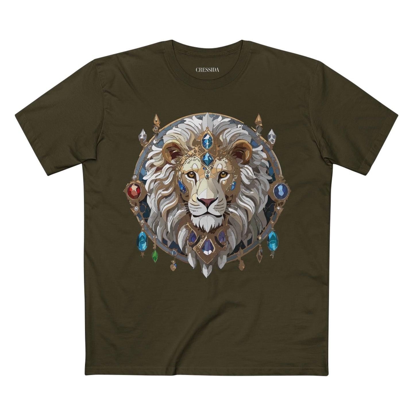 Lion Graphic Unisex 100 Cotton Tee With Unique Animal Golden Medallion Art Design 57