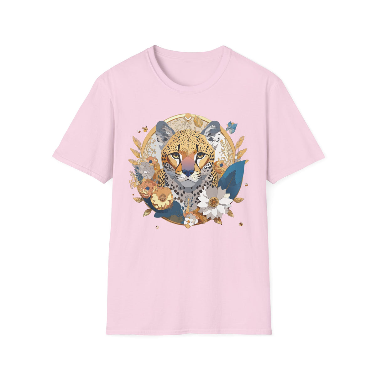 Floral Cheetah Portrait T-Shirt | Leopard Face Botanical Tee