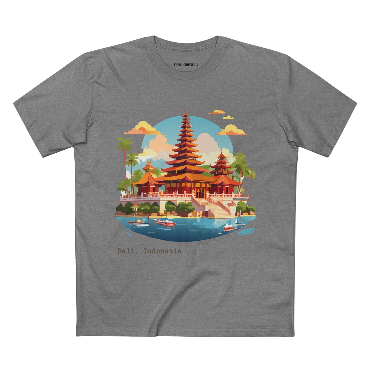 Unisex Premium Cotton Staple Tee Shirt With Original Bali Travel Art Design TT24 From Retro2Nova