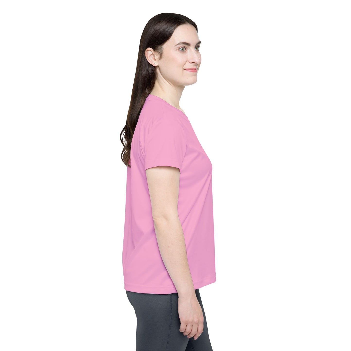 Blush Pop Pink Women's Sports Jersey Short Sleeves 100% Poly Solid Pink Color Print Athletic Tee