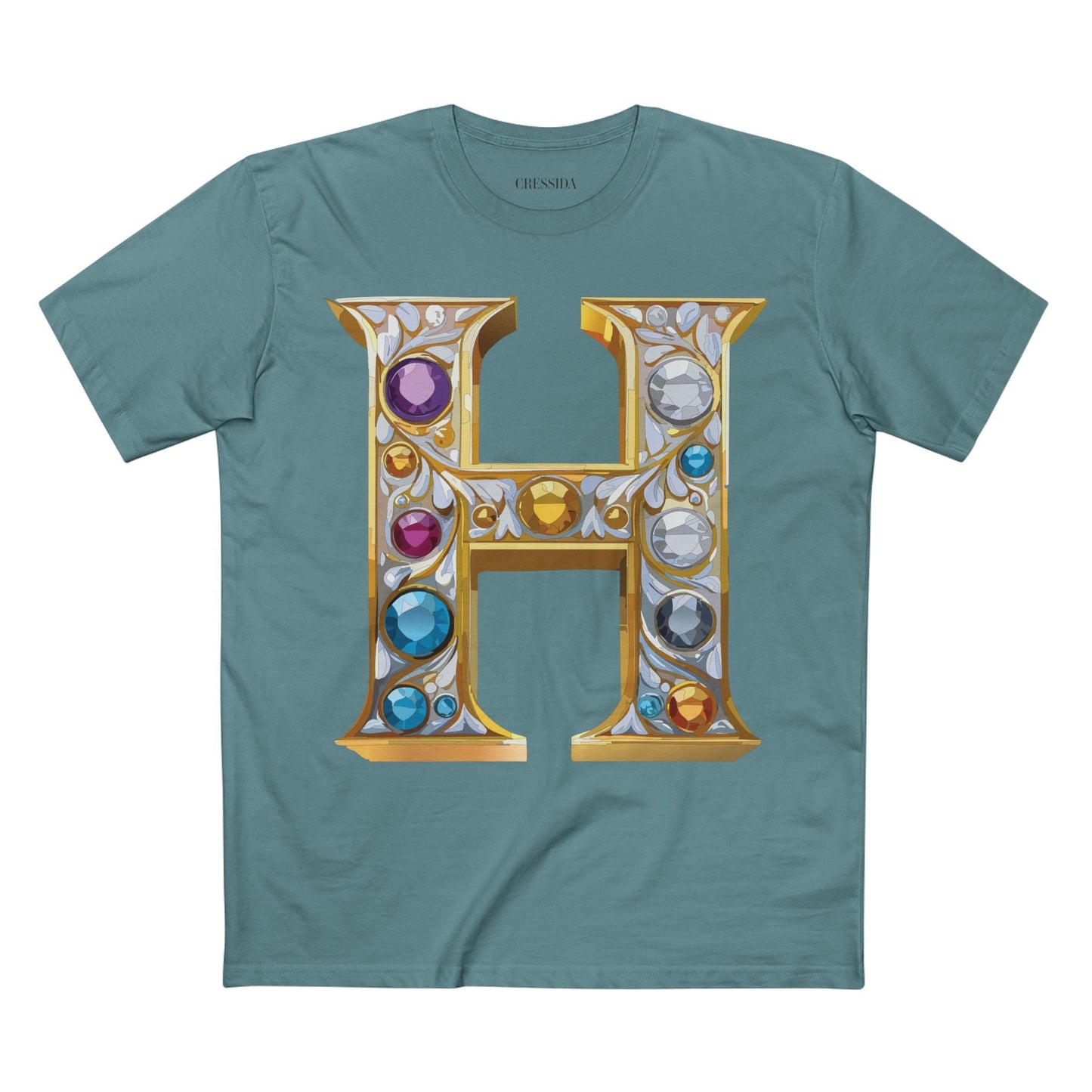 Letter H Graphic Design Tee Unisex 100 Cotton With Antique Gold Letters Artwork T-Shirt