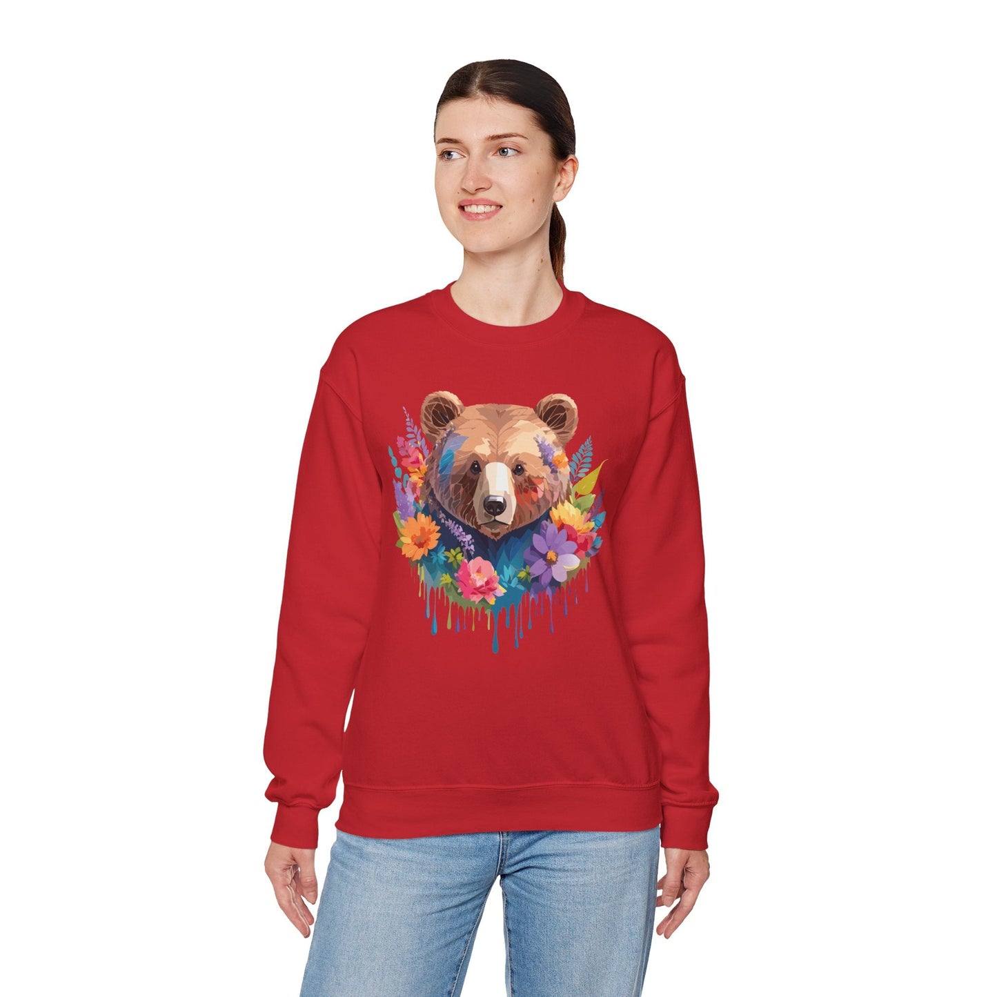 Unisex Floral Bear Sweatshirt Art Design Animals Gildan 18000 Crewneck