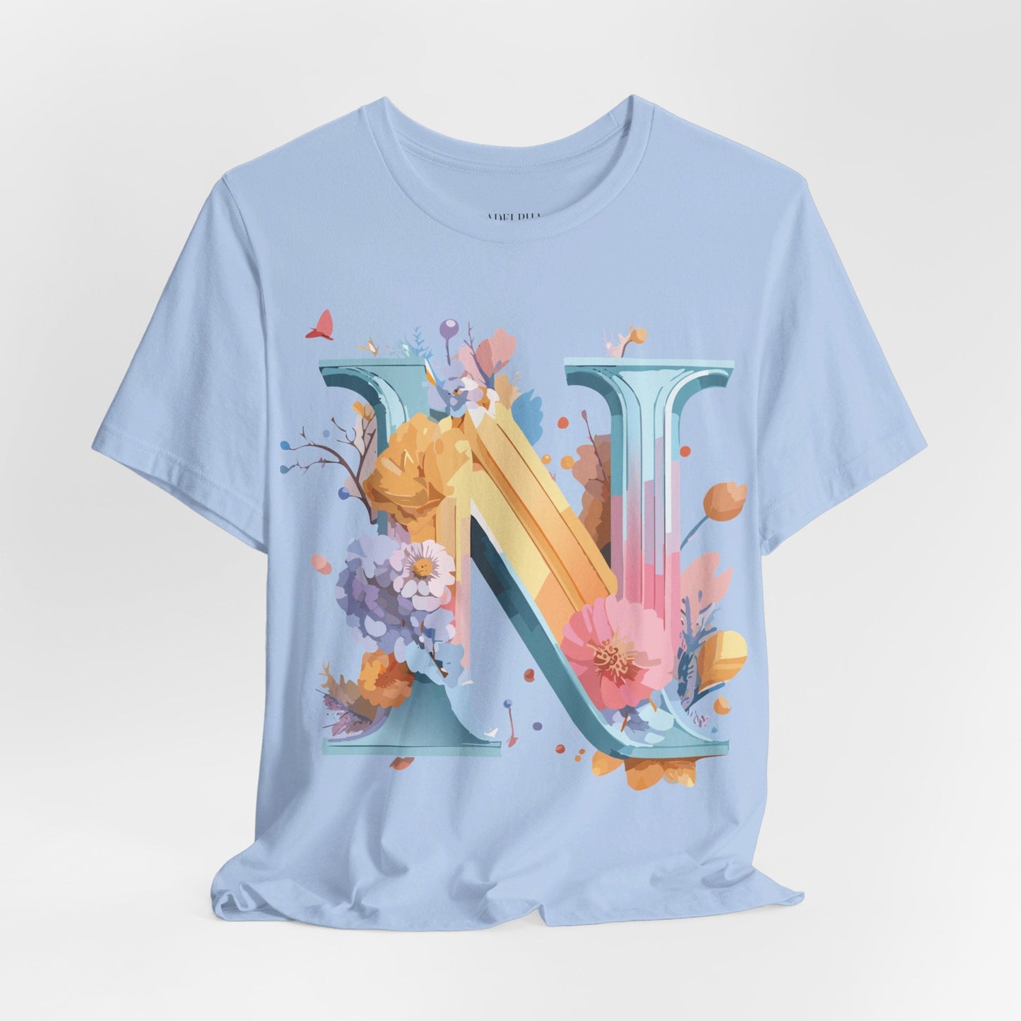 Letter N Shirt Classic Unisex Graphic Tee With Premium Vintage Adelpha Artwork Jersey Short Sleeve