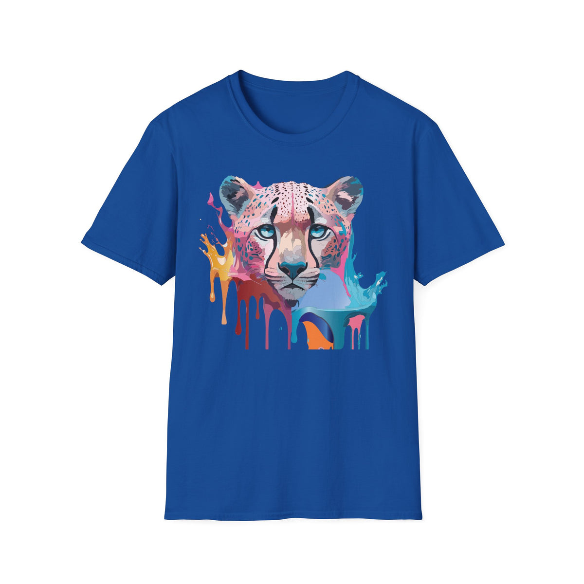 Colorful Cheetah Face T-Shirt | Watercolor Drip Animal Tee