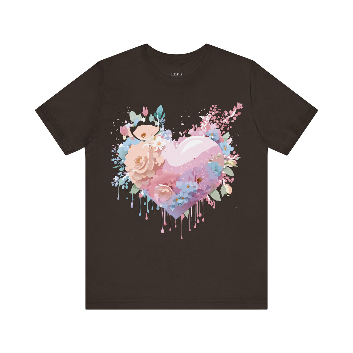 Valentine's Day Graphic Unisex Cotton Bella+Canvas Tee with Floral Art Design d116