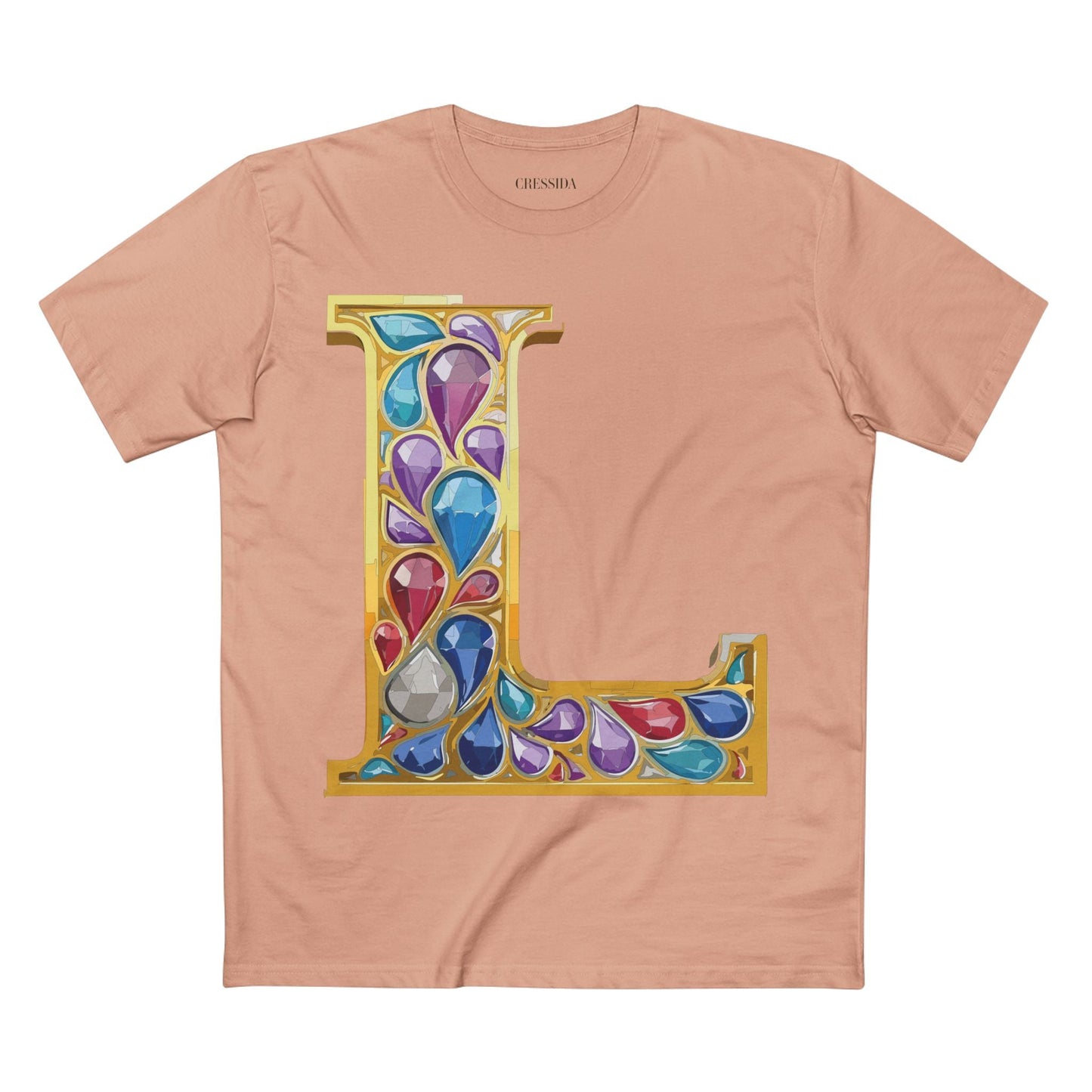 Letter L Graphic Design Tee Unisex 100 Cotton With Antique Gold Letters Artwork T-Shirt