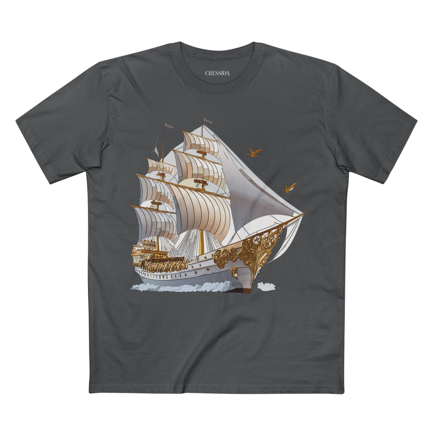 Ship Graphic Unisex 100 Cotton T-Shirt with Gold Frigate Art Design 16