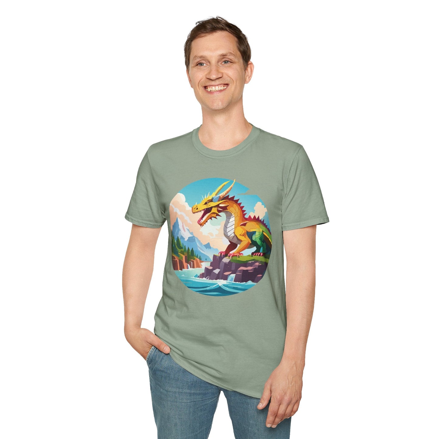 Dragon T Shirt Unisex Softstyle Cotton Tee With Colorful Animal Art Design For Everyday Wear