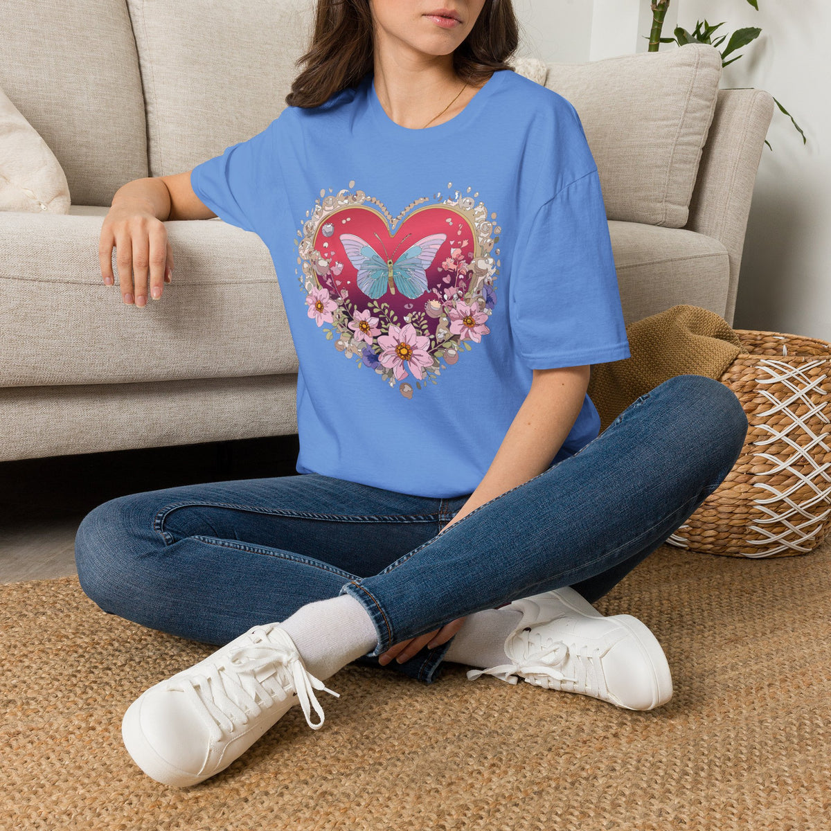 Butterfly Heart Floral Graphic Design Unisex 100 Cotton Gildan T-Shirt