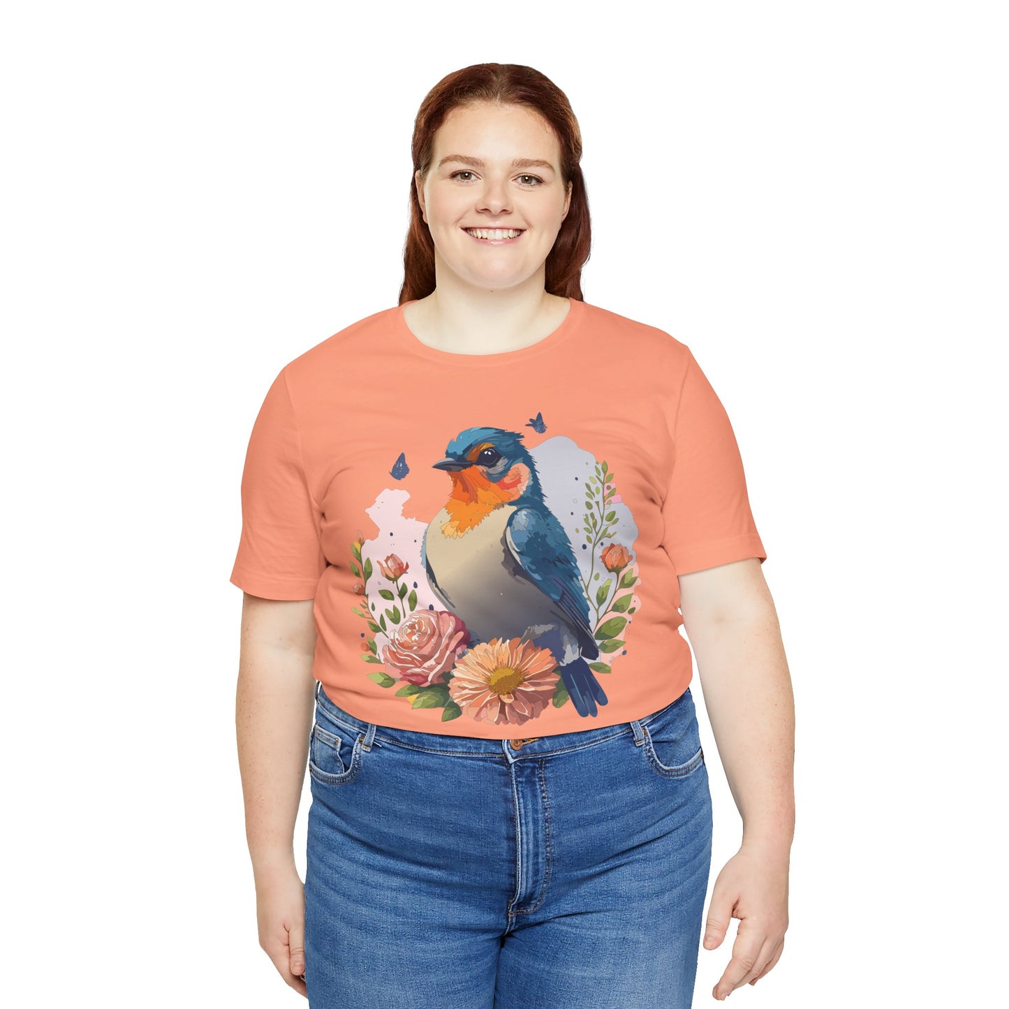 Floral Bird Tee, Animal Shirt, Bird Shirt, Floral Tee, Flower T-shirt, T-Shirt with Animal