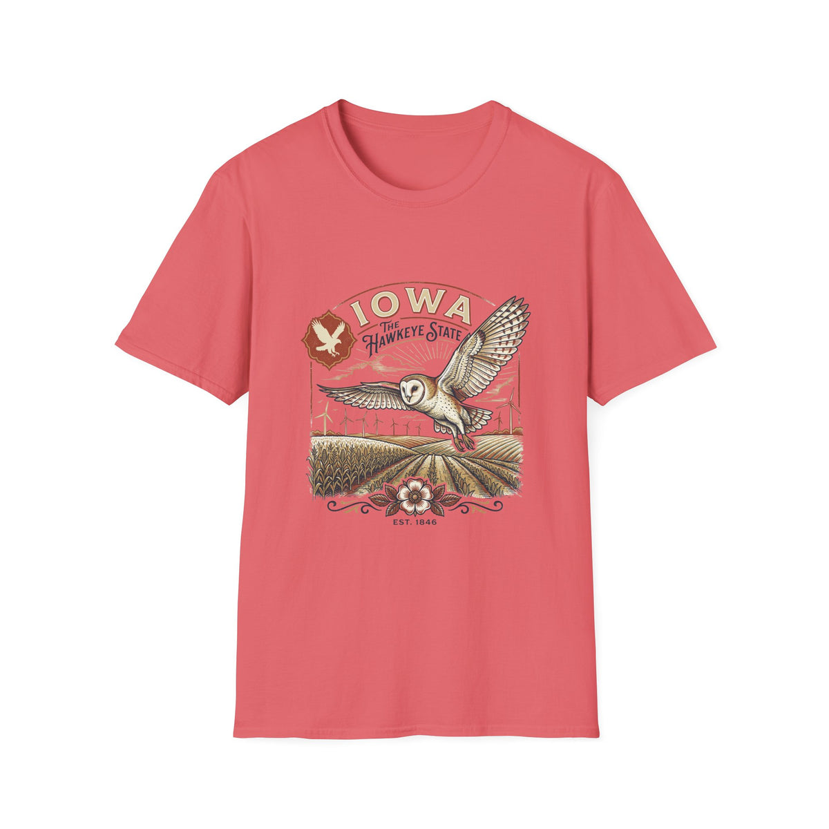 Iowa Owl Hawkeye State Vintage Graphic Tee - Travel Tourist Graphic Design Unisex 100 Cotton Gildan T-Shirt