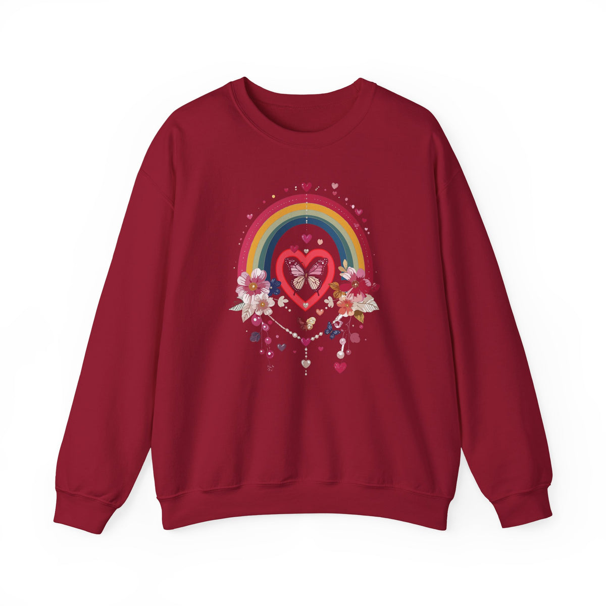 Rainbow Heart Sweatshirt, Floral Heart Sweatshirt, Floral Love Sweatshirt, Valentine's Day Sweatshirt, Rainbow Heart Floral Sweatshirt 113