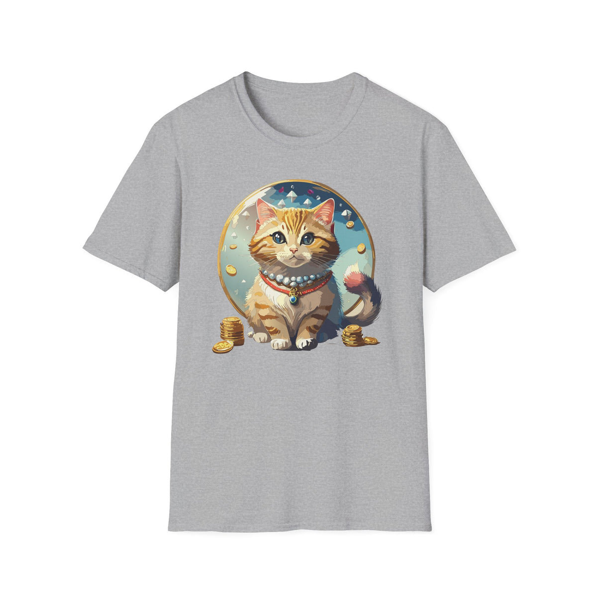 Lucky Cat Illustration T-Shirt | Cute Ginger Kitten, Whimsical Charm