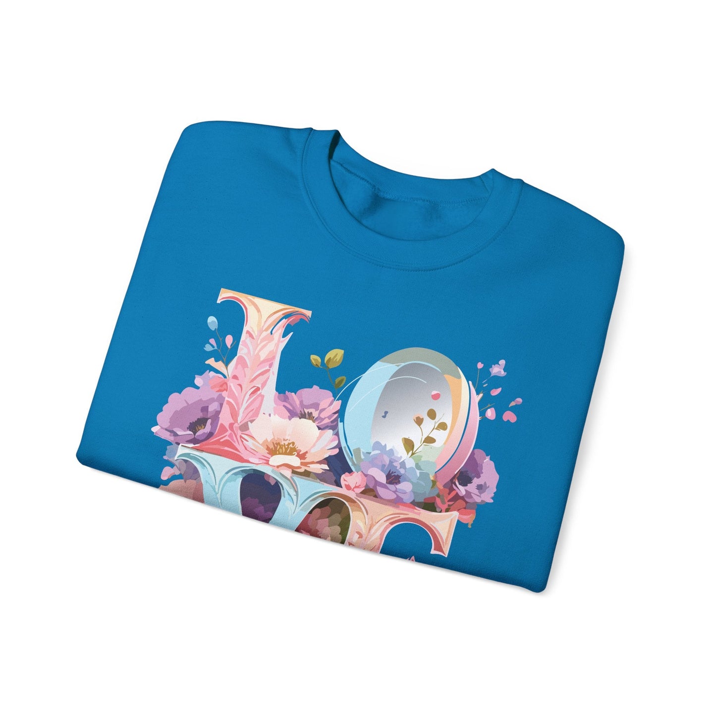 Floral Love Sweatshirt Unisex Crewneck Fifty Fifty Cotton Polyester Valentine Gift