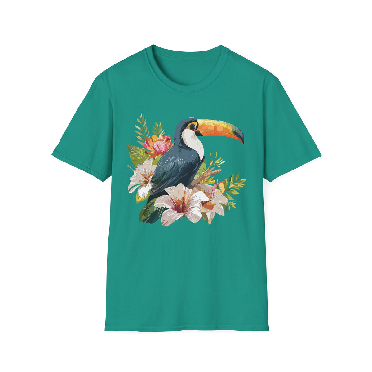 Toucan Floral Illustration T-Shirt | Tropical Bird Art Tee