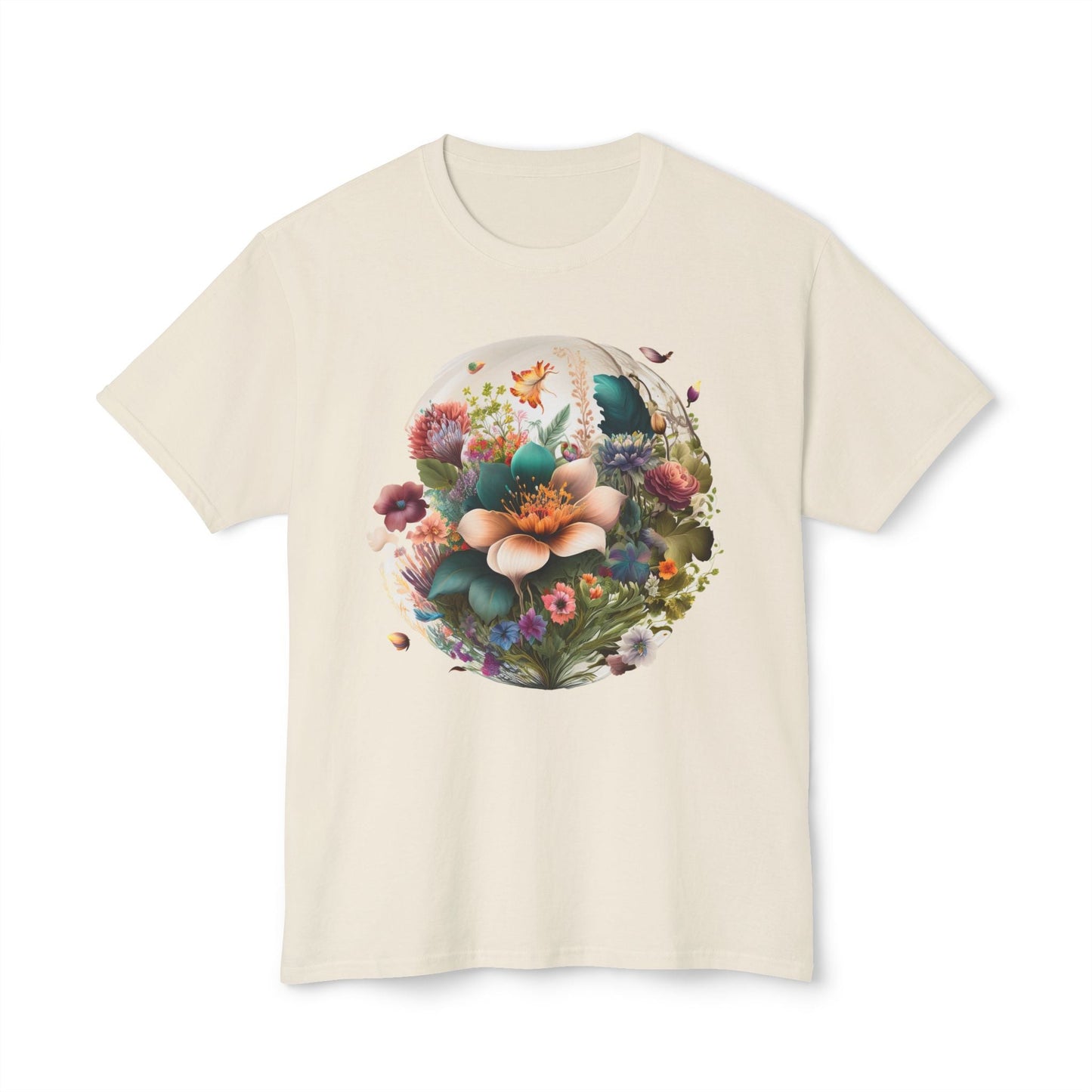 Unisex Floral Art Print T Shirt With Vintage Flowers Graphic Tee 100 Percent Cotton