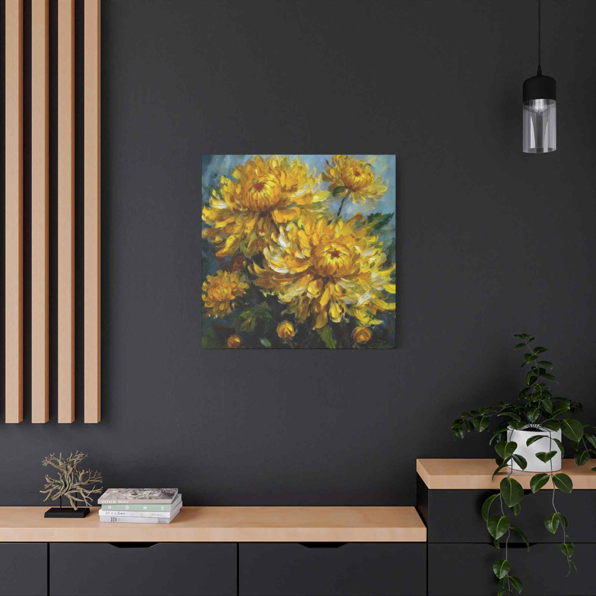 Chrysanthemums Print Canvas, Floral Oil Paint Print 20x20, 24x24, 30x30, 32x32, 36x36 Art Design Pine-Wood Inner Frame MC-163
