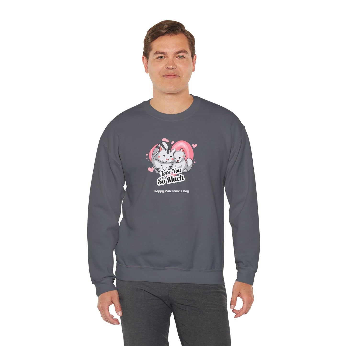 Cat Heart Sweatshirt Valentines Day Unisex 50 50 Cotton Poly Crewneck Gildan 18000