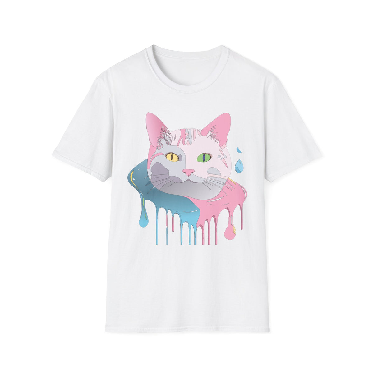 Colorful Drip Cat Artwork T-Shirt | Heterochromatic Eyes, Painterly Design