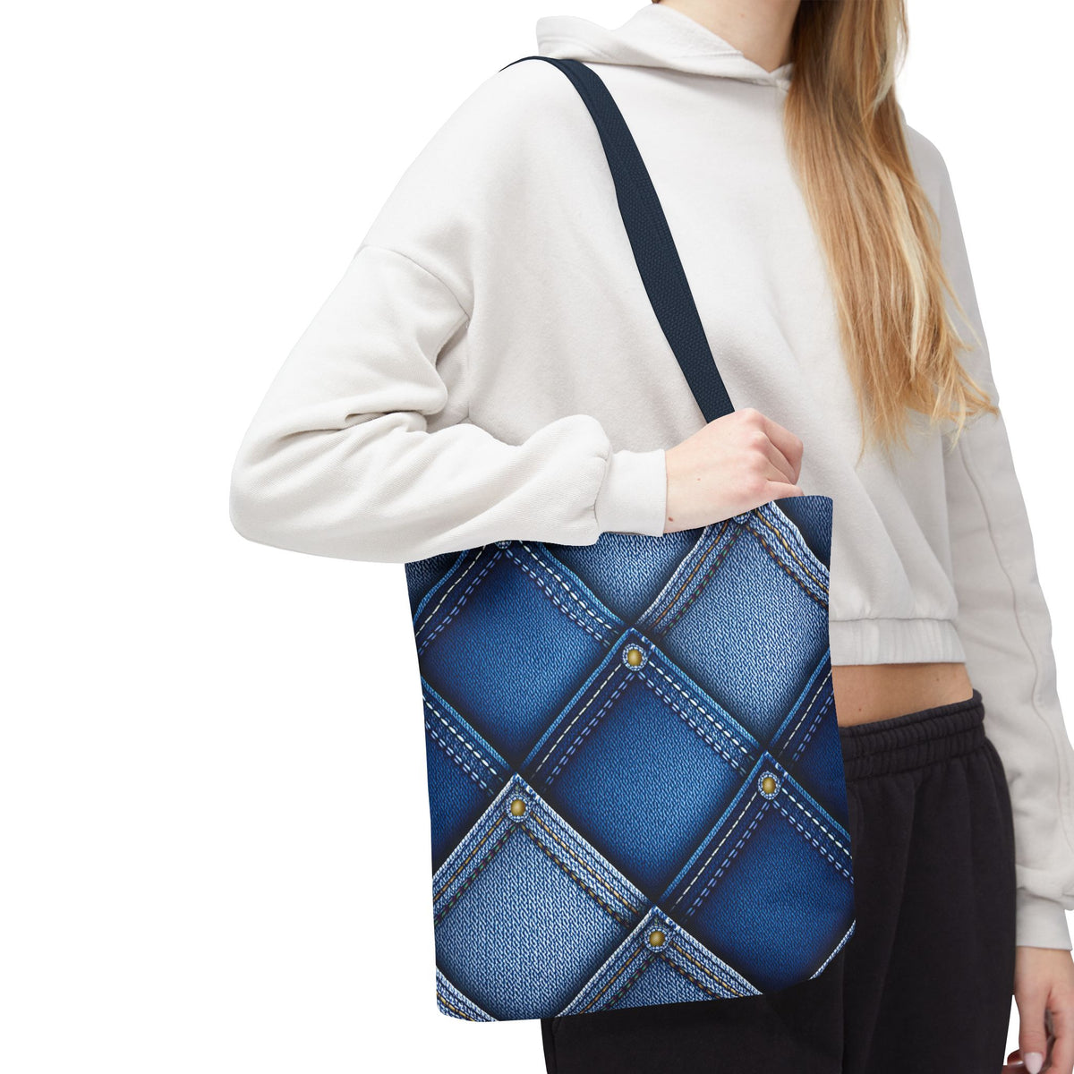 Denim Fabric Imitation Print Unisex Canvas Bag Poly Spun 3 Sizes Tote Bag 116