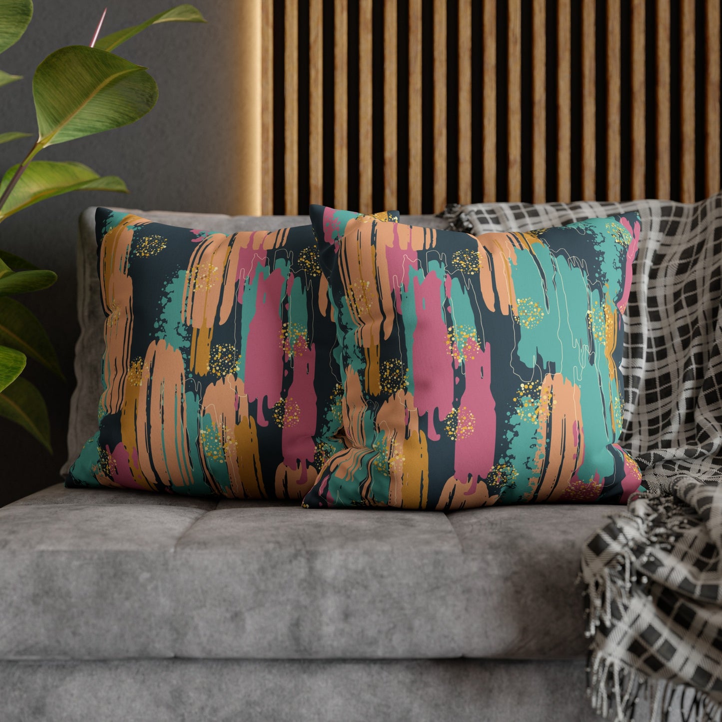 Faux Suede Pillowcase with Abstract print