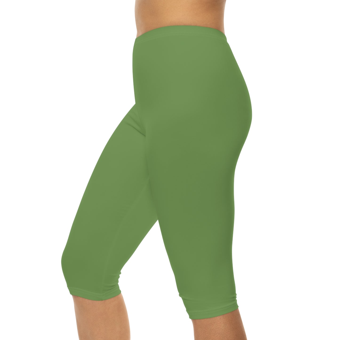 Sage Green Color Women's Brushed Suede Poly Span Casual Capri Leggings XS-2XL