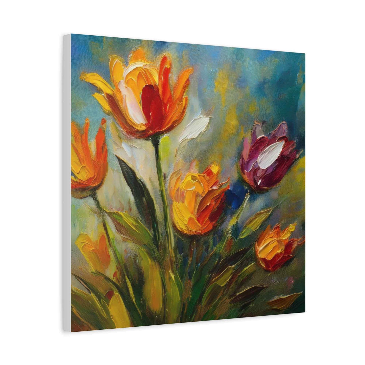 Tulips Print Canvas, Floral Oil Paint Print 20x20, 24x24, 30x30, 32x32, 36x36 Art Design Pine-Wood Inner Frame MC-146