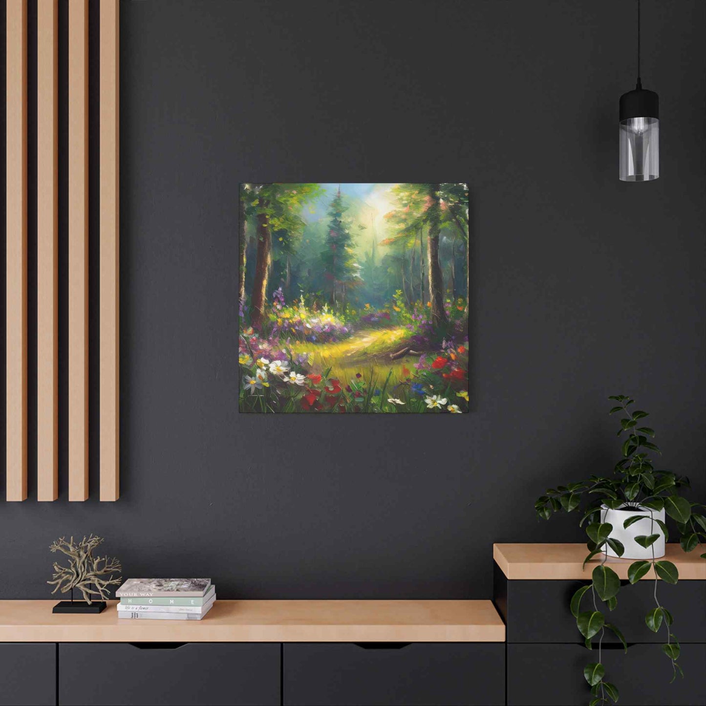 Summer Forest Print Canvas, Oil Paint Print 20x20, 24x24, 30x30, 32x32, 36x36 Art Design Print Pine-Wood Inner Frame MC-92
