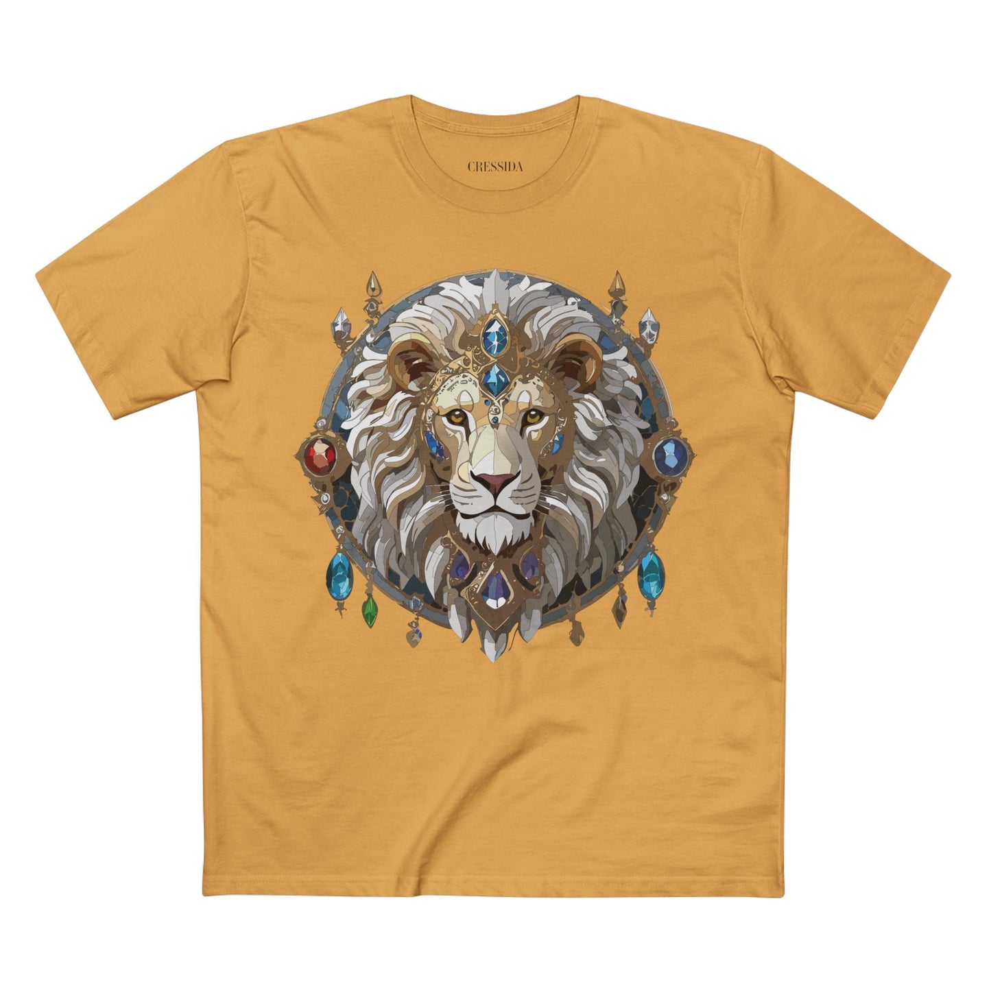 Lion Graphic Unisex 100 Cotton Tee With Unique Animal Golden Medallion Art Design 57