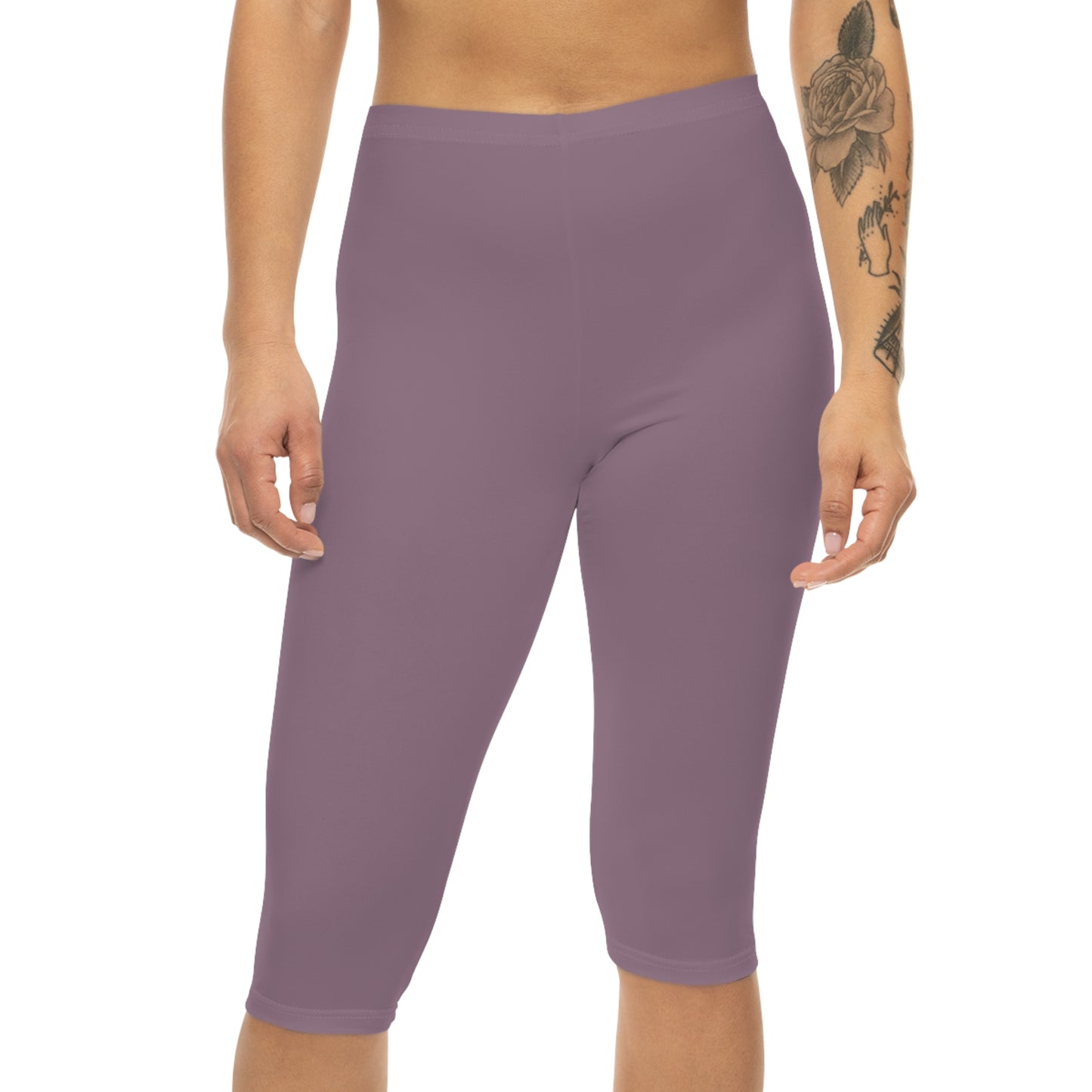 Dusty Mauve Color Women's Brushed Suede Poly Span Casual Capri Leggings XS-2XL