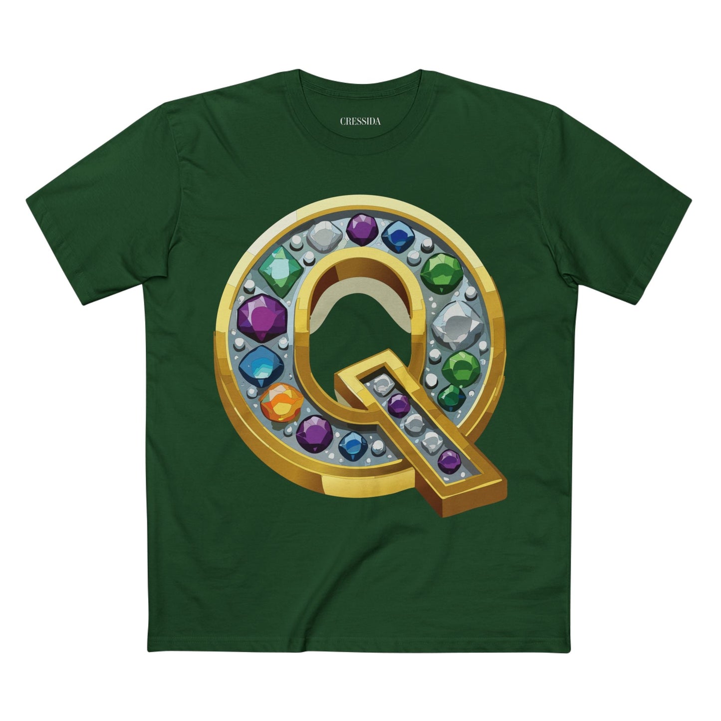Letter Q Graphic Design Tee Unisex 100 Cotton With Antique Gold Letters Artwork T-Shirt